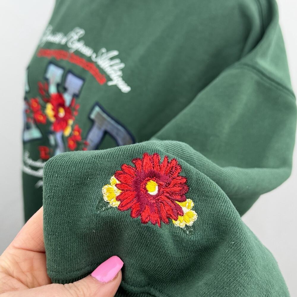 Vintage Express Athletique Floral Embroidered Sweatshirt Green Crewneck XS - Picture 3 of 6